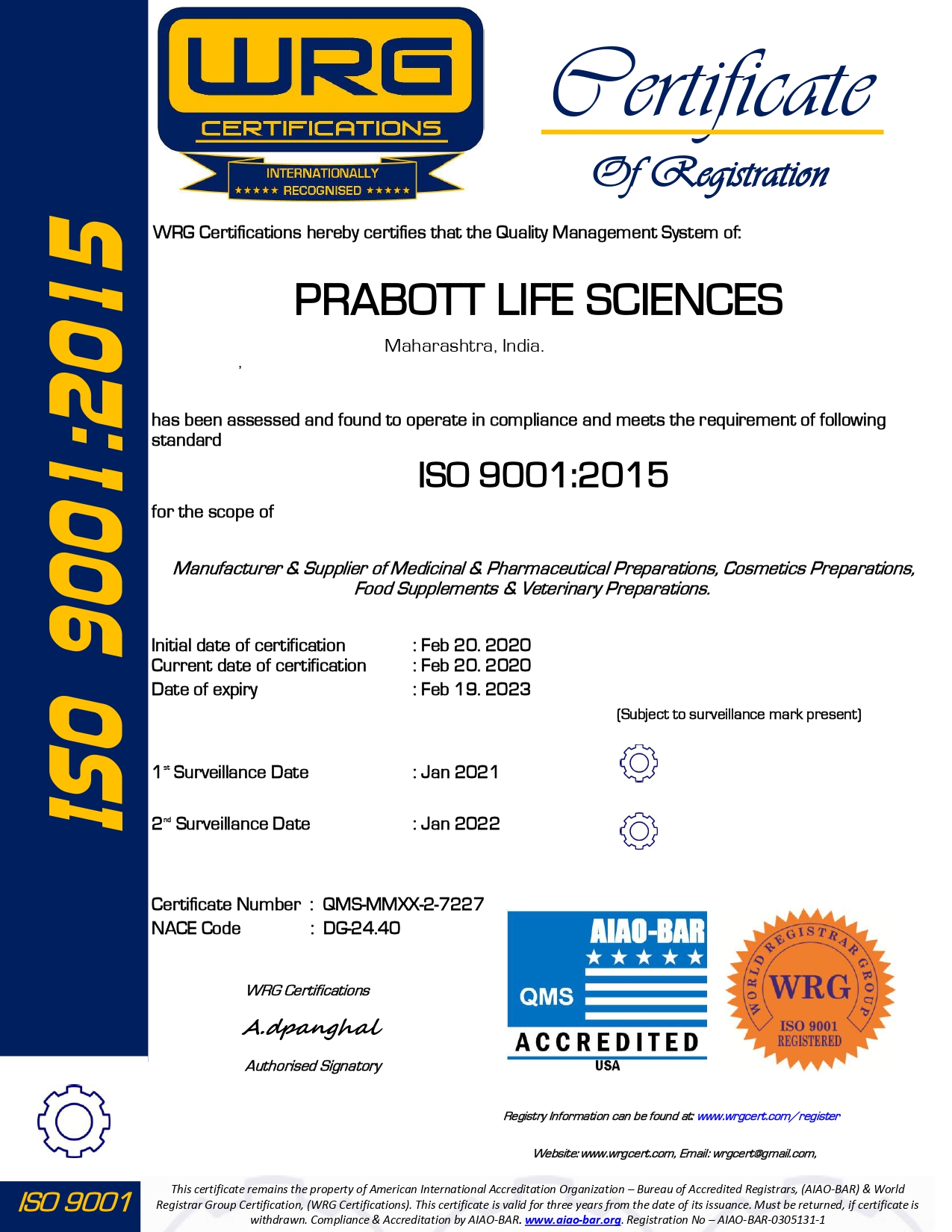 PRABOTT LIFE SCIENCES ISO CERTIFICATE